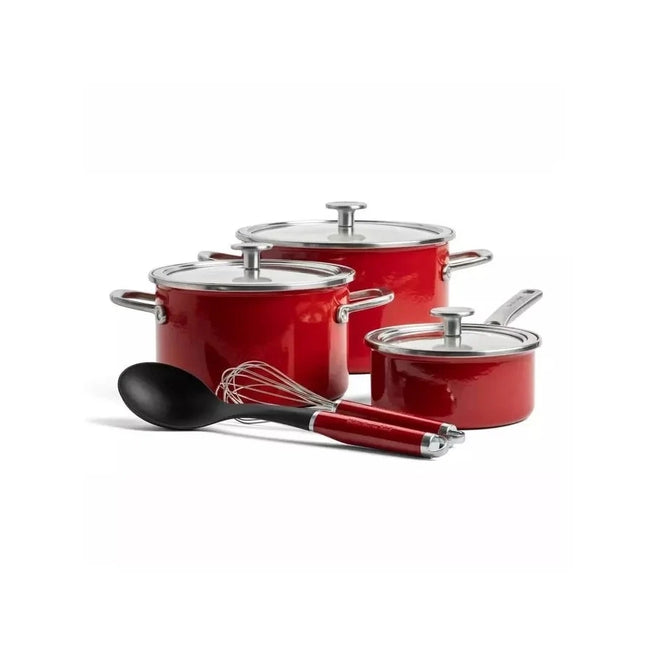 KitchenAid Pannenset 5 delig met Garde en Sauslepel - Rood