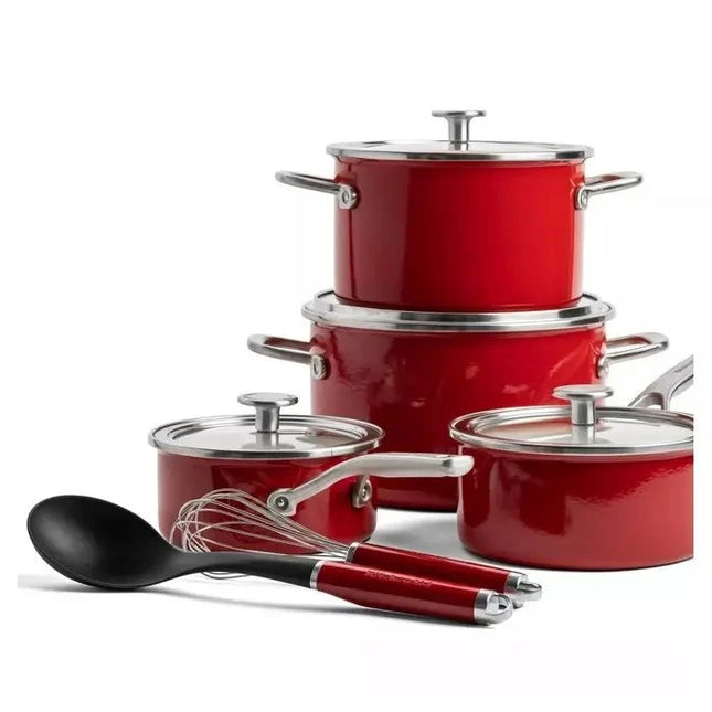 KitchenAid Pannenset 6 delig met Garde en Sauslepel - Rood
